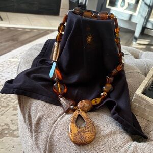 Amber and Brown Beaded Necklace